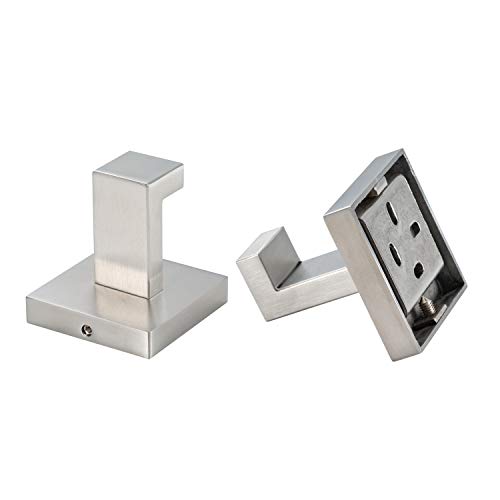 Ygivo Bathroom Hooks, Towel Robe/Coat Clothes Hook Brushed Nickel Sus304 Stainless Steel Square Hanger Wall Hooks Heavy Duty For Bath Kitchen Bedroom Garage Hotel Wall Mounted 2 Pack #TOP3