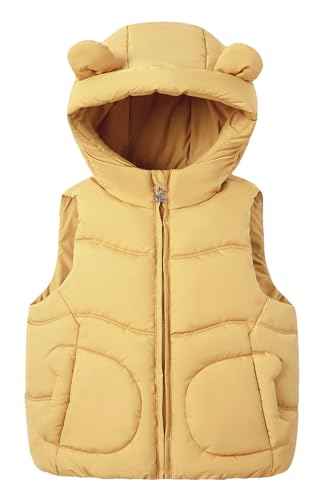 Happy Cherry Baby Girls Boys Hooded Puffer Vest Kids Candy Color Zip Sleeveless Bear Ears Vest Winter Down Warm Jacket