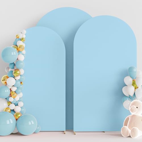 Image of Wokceer Wedding Arch Cover (7.2FT, 6.6FT, 6FT) Set of 3 Spandex Fitted Wedding Arch Stand Covers for Round Top Chiara Arch Backdrop Stands Cover for Birthday Party Ceremony Banquet Decor Dusty Blue