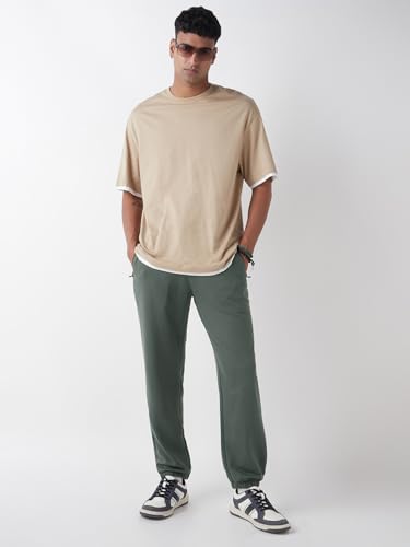 Image of Bewakoof Men's Solid Oversized Fit Cotton Poly Joggers