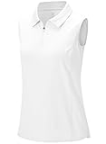 BGOWATU Women's Sleeveless Golf Polo Shirts 1/4 Zip Tennis Tank Tops with Collar UV Protection Moisture Wicking White M