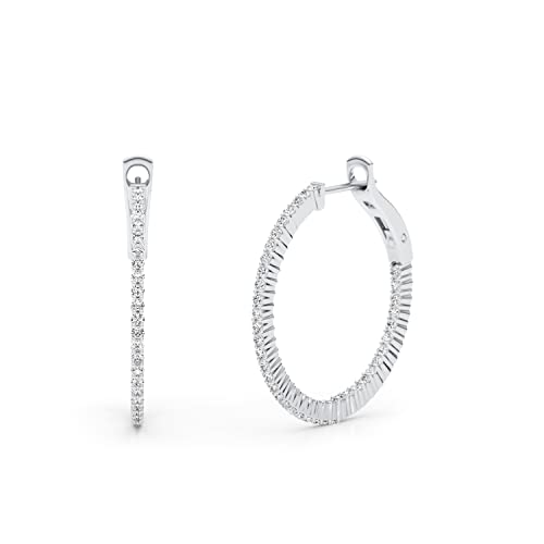 1.5-7 Carat Moissanite Oval or Round Inside Out Hoop Earrings for Women in 925 Sterling Silver with Rhodium Plating (D-E, VVS1-VVS2, cttw, DEW) Omega Back Hoops by GLAM AND GEMS