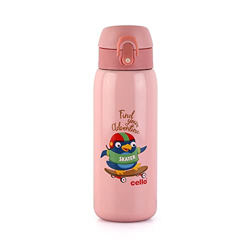 Image of CELLO Junior Insulated Stainless Steel Kids Flask 475 ml, Pink | Wide Mouth Rust Resistant, Spillproof & Leakproof Double Wall Vacuum Insulated Hot & Cold Thermosteel Kids Water Bottle for School
