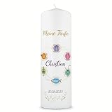 GRAVURZEILE Bedruckte Kerze   Taufkerze Christliche Symbole   brilliant bedruckte Kerze zur Taufe   Personalisiertes Taufgeschenk für Mädchen & Jungen   Hochwertige Stumpenkerze 250/80 mm