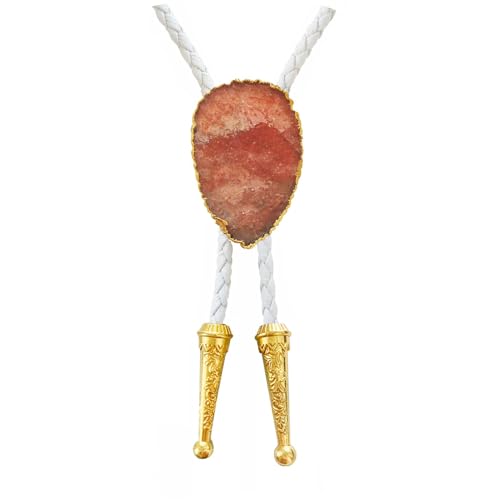 Image of Daisy Del Sol Gemstone Bolo Tie Braided Vegan Faux Leather Natural Stone Gold Handmade Necklace Adjustable Boho Western Jewelry