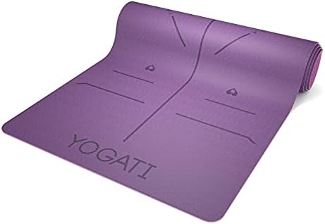 YOGATI Yoga Mat with Alignment Lines. Yoga Mats with carry strap perfect for Pilates and Fitness Workout, Eco Friendly Non Slip Thick Yoga Mats for women and men - Yoga Matt.