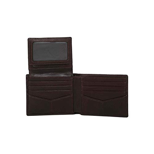 Image of Fossil Men's Wallet, Derrick Leather RFID-Blocking Wallet Bifold Passcase with Removable Card Case, Dark Brown
