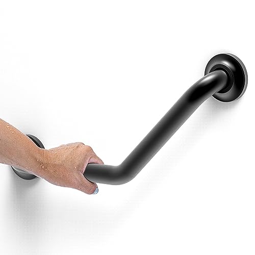 Decorative Angled Grab Bar for Stud Mount, ADA Compliant 500lbs Loading Capacity, Stainless Steel (Matte Black, 16 inches)