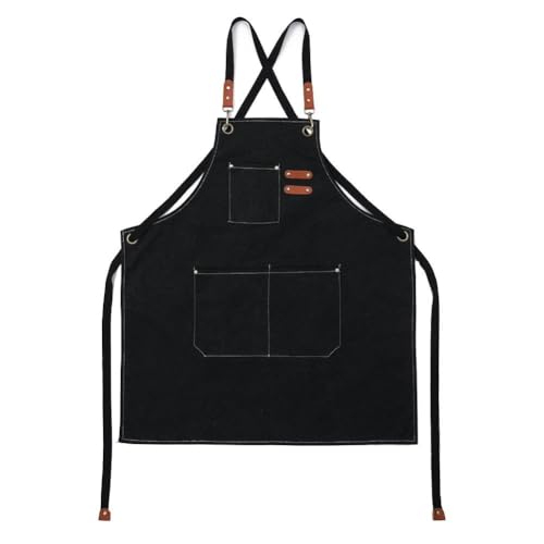 FACAIIO Tablier réglable en toile de coton pour homme et femme - Tablier de travail robuste avec poches - Design arrière - 68,6 x 76,3 cm - Pour cuisine, jardinage, barman et travaux manuels
