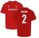 Morocco Hakimi 2 Soccer Inspired Jersey Style Youth Unisex T-Shirt (Red, Youth Small)
