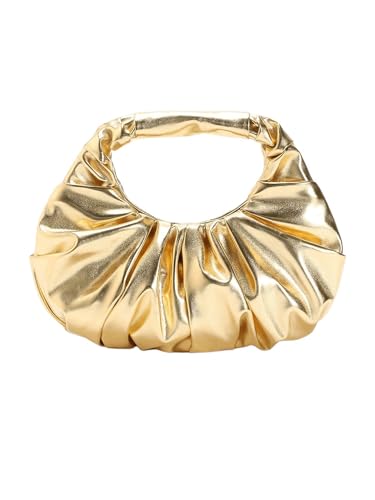 Verdusa Women's Metallic Ruched Bags PU Leather Evening Clutch Handbags Gold One-Size