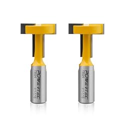 POWERTEC T Track Router Bit, Tungsten Carbide Tipped Router Bit, 1/2″ Shank, 1-1/16″ Dia., Slatwall, T Slot for Picture Frames, Plaque and Woodworking Projects, 2PK (73024-P2)