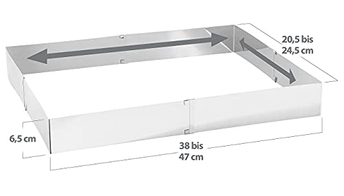 Foto von Rosenstein & Söhne Backrahmen eckig: Edelstahl-Backrahmen, rechteckig, verstellbar auf maximal 47 x 38 cm (eckig verstellbar, Tortenring, Rechteckiger)