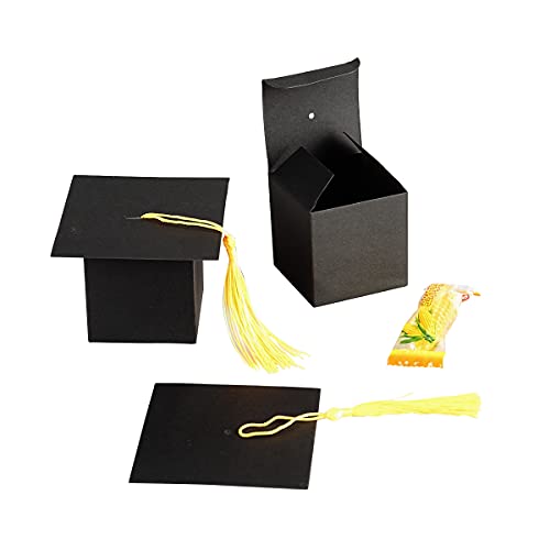 BinaryABC Graduation Candy Boxes Party Favors,Graduation Cap Gift Box with Tassel,15Pcs(Black) - Thumbnail 5