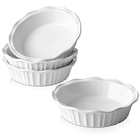 LIFVER Ceramic Pie Pans for Baking 6 Inches, 11.6 OZ Set of 4 Deep Pie Dish, Round Mini Pie Plates Tart Pans, Small Quiche Baking Fluted Dish Pan for Dinner, Oven, Freezer, Microwave Safe Cover