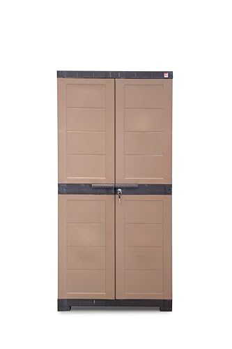 Image of Cello Novelty Big Bookshelf, Walnut & Brown | 2 Dustproof Doors | Space Saving Cupboard | Plastic Book Shelf | Multipurpose Book Shelf for Home, Office | Book Organizer for Library