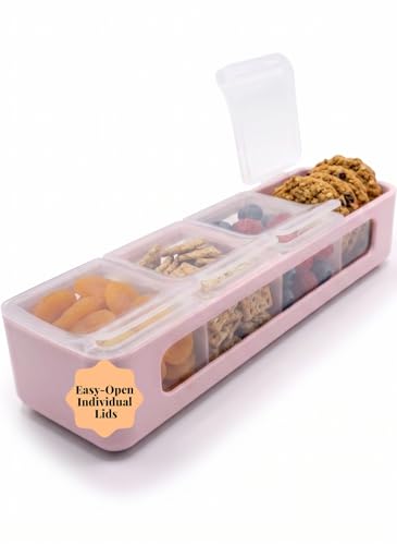 melii Snackle Box | 4-Compartment Snack Container with Individual Lids, BPA-Free Food Storage for Travel, School & On-the-Go Snacks, Kids & Family Organizer (Pink)
