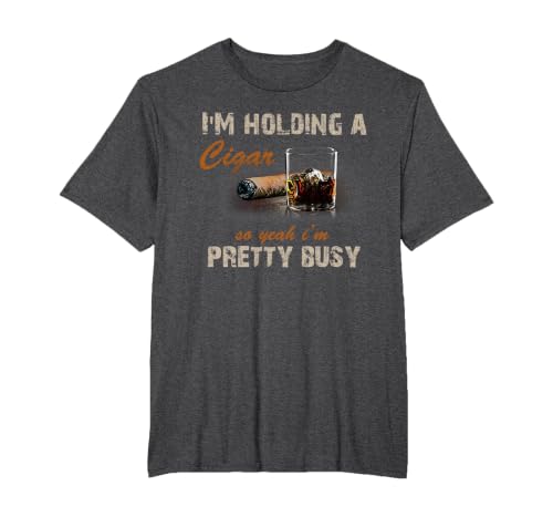 I'm Holding A Cigar So Yeah I'm Pretty Busy Cigar Tshirt T-Shirt, Men's Big and Tall, Dark Heather Grey, 2X Tall