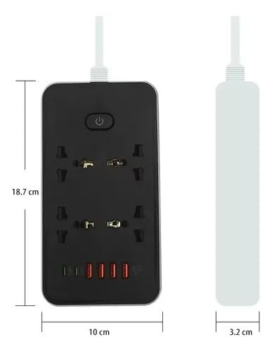 Image of Extension Board, Power Strip with 4 USB Ports and 4 Universal Socket, 2500W 10A Extension Cord, 3-Pin Surge Protector Power Strip for Home, Office, Computer, Mobile Charging (Z66-White)