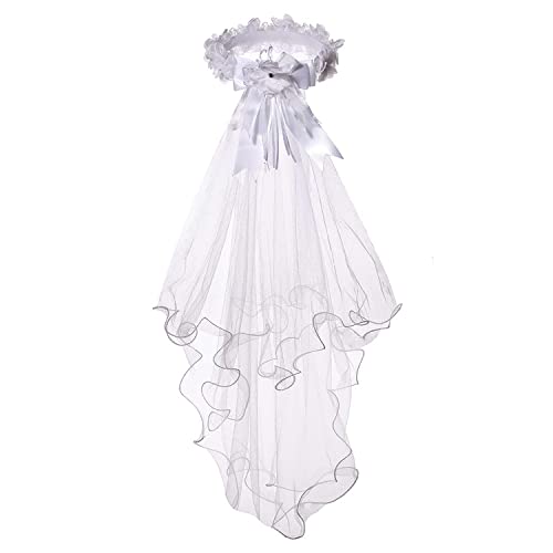 Colorful House Flower Girls White First Communion Veil Headband With Bow (60Cm/24 Inch, Wreath Veil With Bowknot) #TOP1