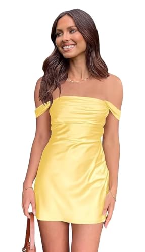 Changuan Off Shoulder Satin Homecoming Dresses for Teens 2025 Ruched Tight Corset Short Prom Dress Cocktail Party Gowns