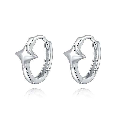 Reffeer 925 Sterling Silver Star Huggie Earrings for Women Teens Star Hoop Earrings Hypoallergenic