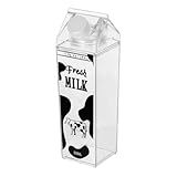 FveBzem Milk Carton Water Bottle 17oz (500mL) Plastic Clear Square Milk Bottles No BPA Leakproof Water Bottle Portable Reusable Milk Carton Shaped Juice Bottle Perfect for Fitness Gym Sports