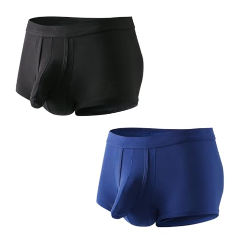 Men's Dual Pouch Underwear Short&Long Leg Bulge Boxer Briefs Separated Pouch Modal Trunks (US, Alpha, Large)
