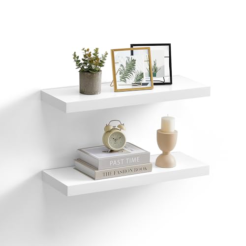 VASAGLE Wall Shelves Set of 2, Floating Shelves, Wall Mounted, 8 x 23.6 x 1.5 Inches, Display Shelves for Picture Frames, Wall Decor, Hanging Shelf for Living Room, Kitchen, White ULWS056W01