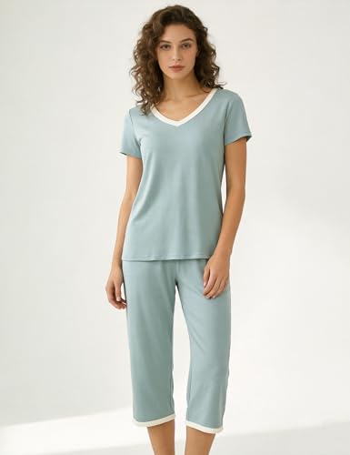 Image of Joyaria Cooling Pajamas Bamboo Viscose Lightweight PJs Set Women Wicking Sleepwear for Night Sweat S-XXL