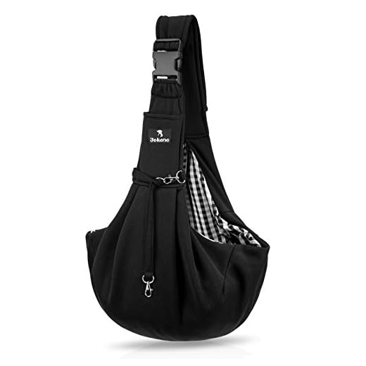 Jekeno Small Dog Sling Cat Carrier Adjustable Strap Hands Free Pet Puppy Travel Bag Backpack for Men Girls (Black)