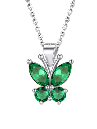 Bestyle Flying Butterfly Necklaces for Women - Sterling Silver Green Emerald Earrinmg Emerald Birthtone Animal Butterflies Necklace Crystal Birthday Mothers Day Jewelry Gifts