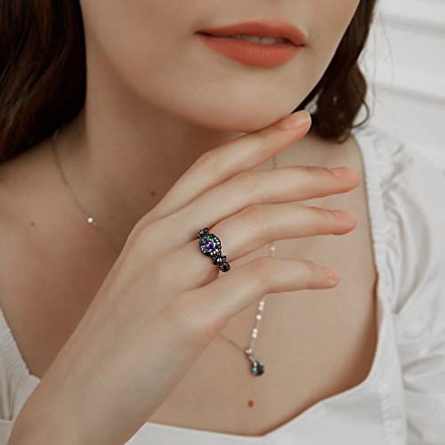 Eternity Ring for Women,18K Black Gold Plated Created Opal/Mystic Topaz/Amethyst Garnet Wedding Engagement Promise Rings Band3