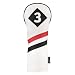 Majek Retro Golf Headcover White Red and Black Vintage Leather Style #3 Fairway Wood Head Cover Classic Look