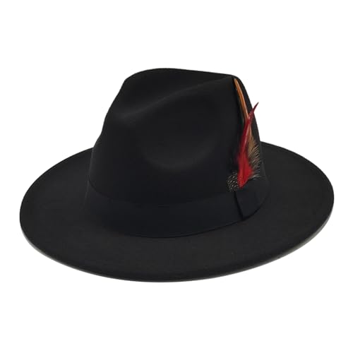 Mens Fedora Hats Classic Wide Brim Fedora Hat for Women Men Dress Hats Panama Hat with Band (US Alpha One Size Black)