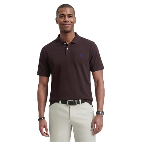 IZOD Men's Advantage Performance Short Sleeve Polo Shirt, Black Coffee, Large