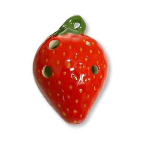 4 Hole Pendant Ocarina - Strawberry Design - Ceramic -Soprano F – Necklace Flute - Focalink - Perfect Travel Companion – Jewelry You Can Play – Free Scales, Songs and Instructions Cover