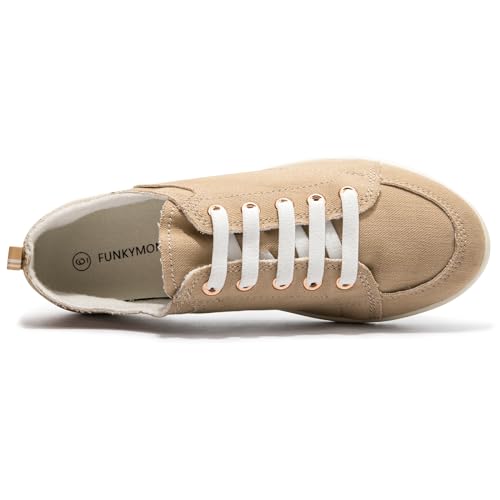 Image of FUNKYMONKEY Slip-On Canvas Sneakers for Women, Comfortable Lightweight Lace-Up Flat Casual Tennis Shoes Breathable Walking Shoes for Everyday Wear