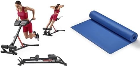 Sunny Health and Fitness Unisex's Station Hyperextension Roman Chair with Dip Station, Black + Yoga Mat - Blue