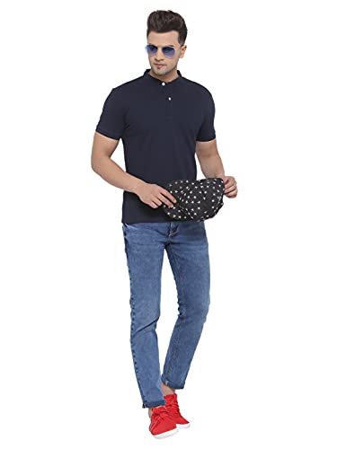 Image of Style Quotient Men Beige Solid Mandarin Collar T-Shirt