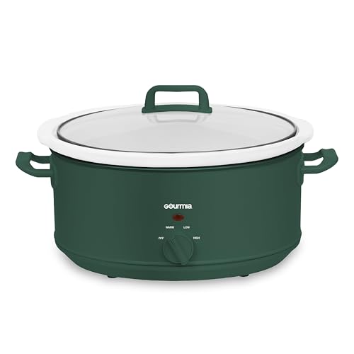 Image of Gourmia Slow Cooker - 7 Quart Removable Ceramic Pot, Manual Controls with 3 Temperature Settings, Dishwasher Safe Crock and Glass Lid, Green