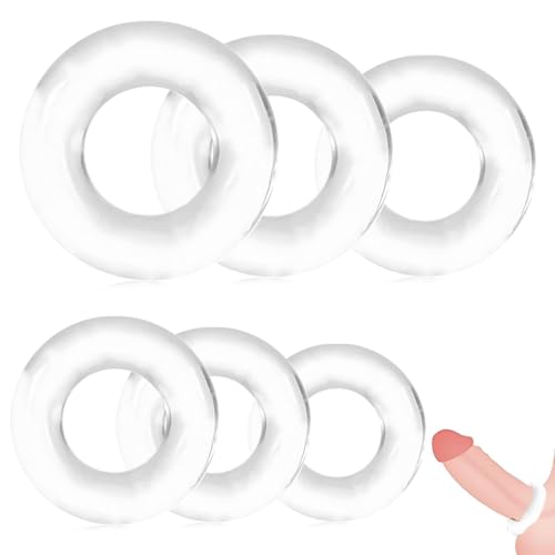 GNALIA 12 Stück Penisringe aus Silikon, transparent, 6 Größen (1.3-2.5cm Innenumfang), für Paare und starke Erektio
