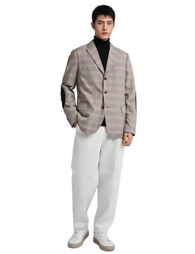 Men's Houndstooth Blazer Three Buttons Coat Peak Lapel Plaid Suit Jacket for Casual/Daily