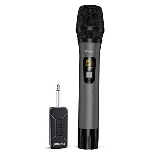 Bietrun Wireless Microphone Only for Mic Input, UHF Metal Dynamic Handheld Multipurpose Mic with Rechargeable Receiver (Work 4hs), 160ft Range, for Karaoke Machine, Amplifier Speaker, Mixer, Church