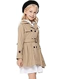 Kukume Kids Girls Outwear Jacket Hooded Lightweight Button Down Trench Coat Waterproof Active Windbr