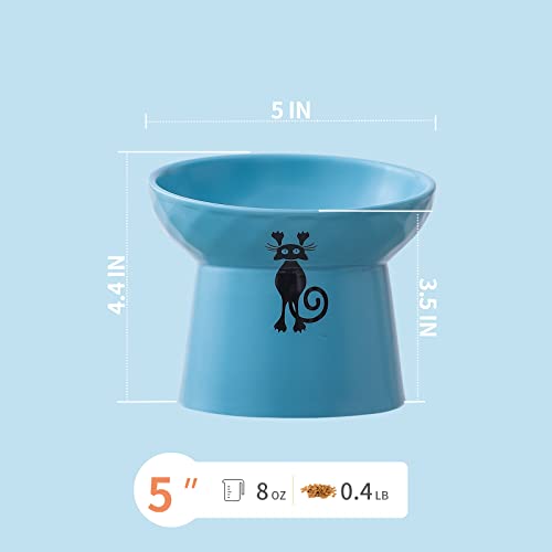 Tilted Ceramic Raised Cat Bowls,Food And Water Bowls Set,8 Oz Elevated Cat Dish For Kitty, Stress Free Feeding Pet Dish, Dishwasher And Microwave Safe(Black&Blue) #TOP1
