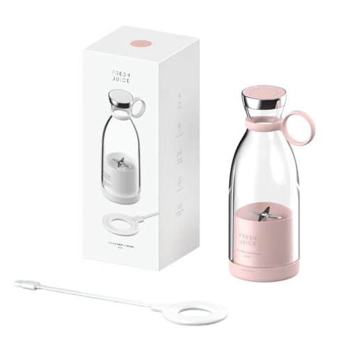 Cacyro Fresh Juice Mixerflasche tragbarer Mixer kabelloser Obstentsafter USB-aufladbar für Sport Camping und Fitness (Pink)