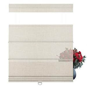 BERISSA Top Down Bottom Up Light Filtering Roman Shades for Windows,Cordless Roman Blinds,Thermal Insulated Room Darkening Window Shades for Home Office,(See Through) Linen Beige,40″ W x 64″ H