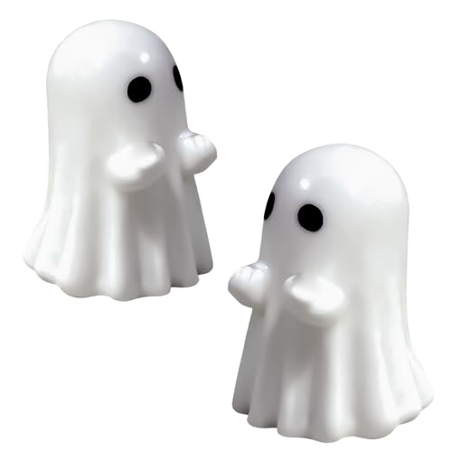 BACH AND BOUJEE 2PCS Mini Ghost Ornament Funny Ghost Ornament Halloween Ghosts Statue Sculpture Decor Spooky Halloween Decorations Home Bedroom Indoor