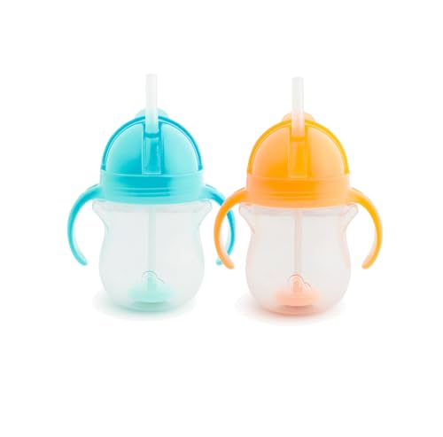 Munchkin Click Lock Trinkbecher mit Strohhalm & Gewicht für Babys & Kleinkinder | BPA-frei | Auslaufsicher | Ab 6 Monaten | 207 ml / 7 oz |2er-Pack |Blau/Orange